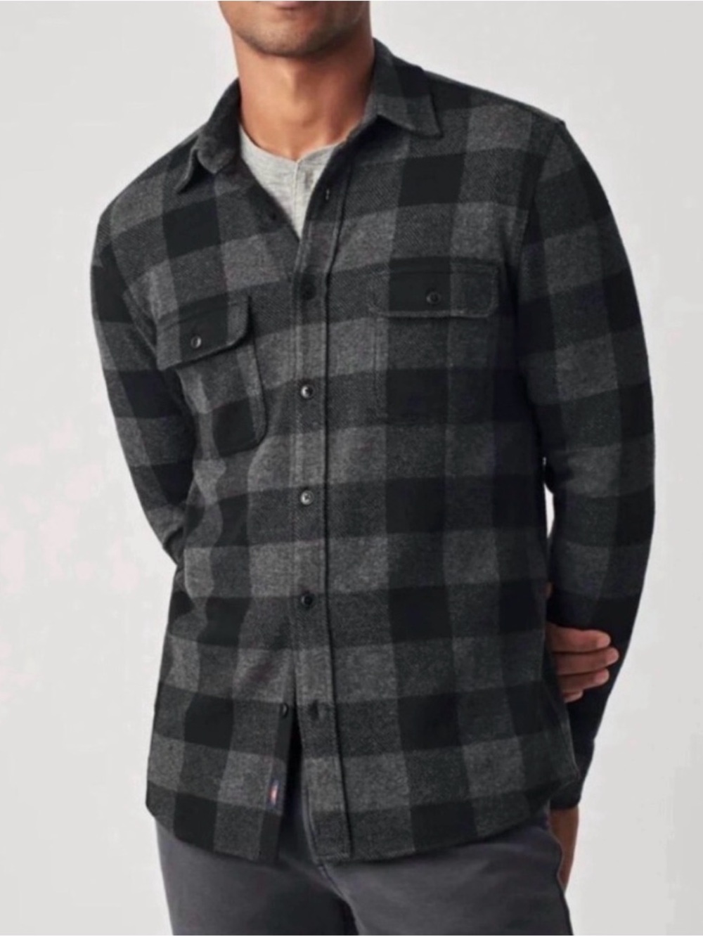 Faherty Legend Sweater Shirt Buffalo Check Charcoal Plaid Size S